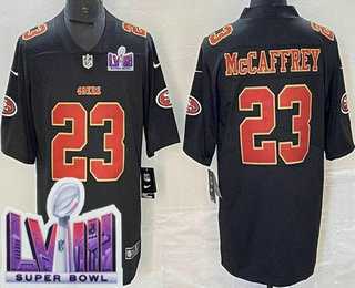 Mens San Francisco 49ers #23 Christian McCaffrey Limited Black Fashion LVIII Super Bowl Vapor Jersey Dzhi